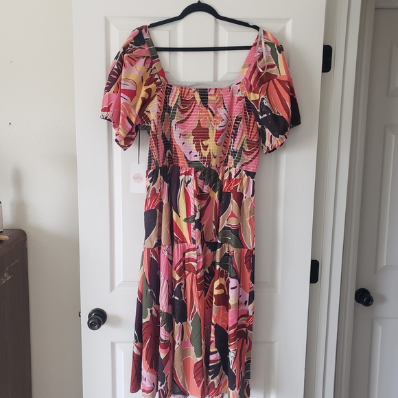 Crystal Sky 2XL Floral Puff Cotton Sleeve Dress Safari Colorful Tropical #48 - Picture 5 of 9